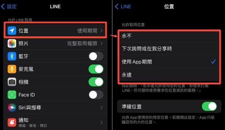 關閉LINE定位權限