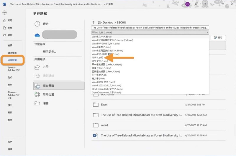  使用 Microsoft Word並另存為PDF檔