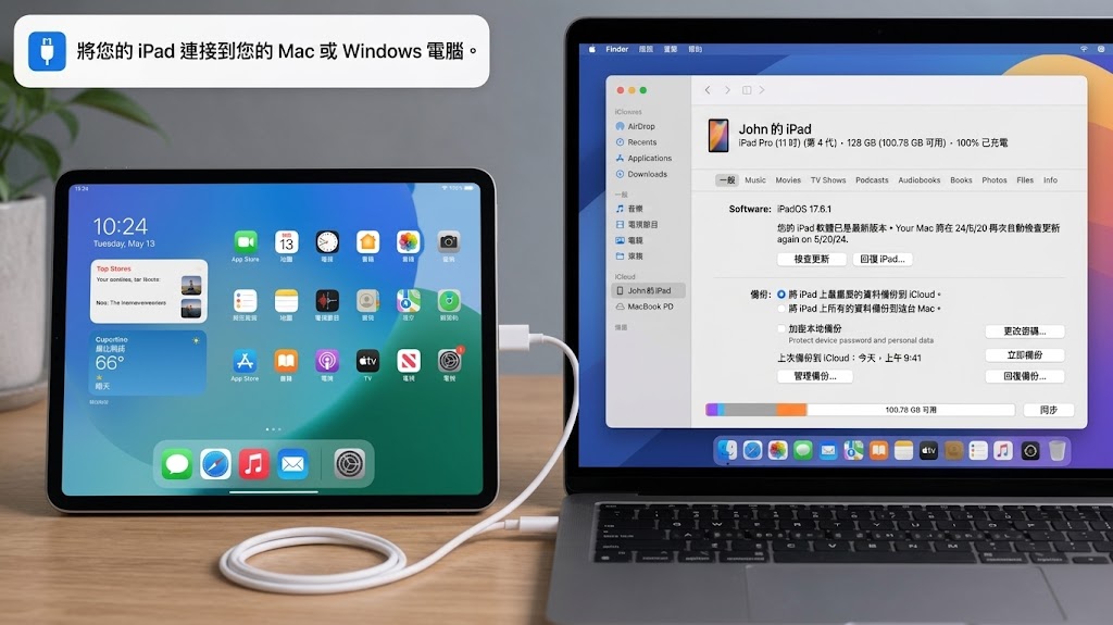 iPad 已連接至電腦