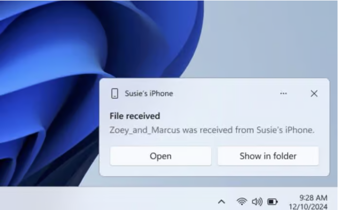 Phone Link AirDrop Windows 照片傳輸教學畫面