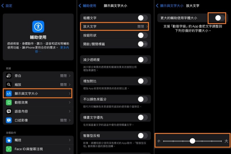 更大的輔助使用字體大小

