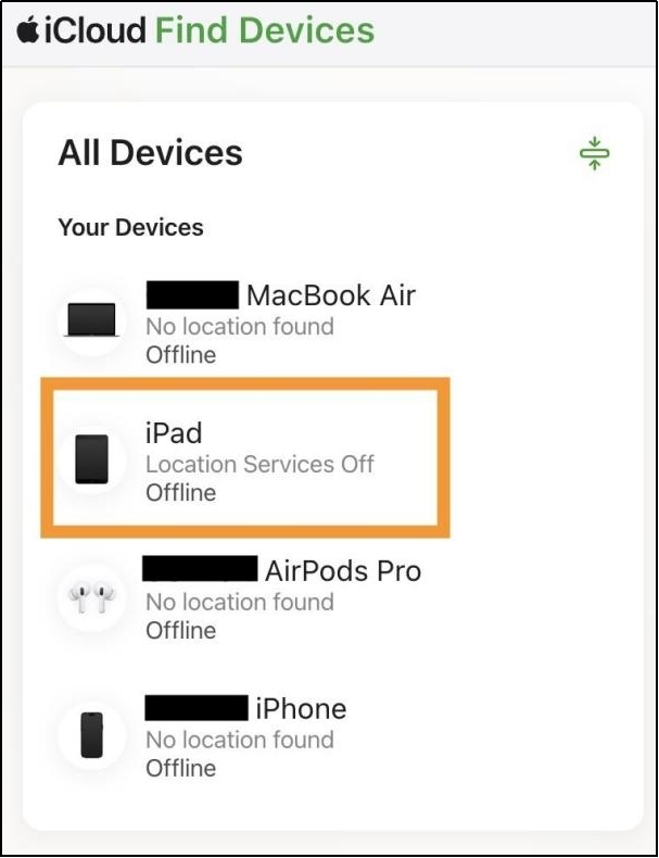 iCloud尋找將iPad 強制重置