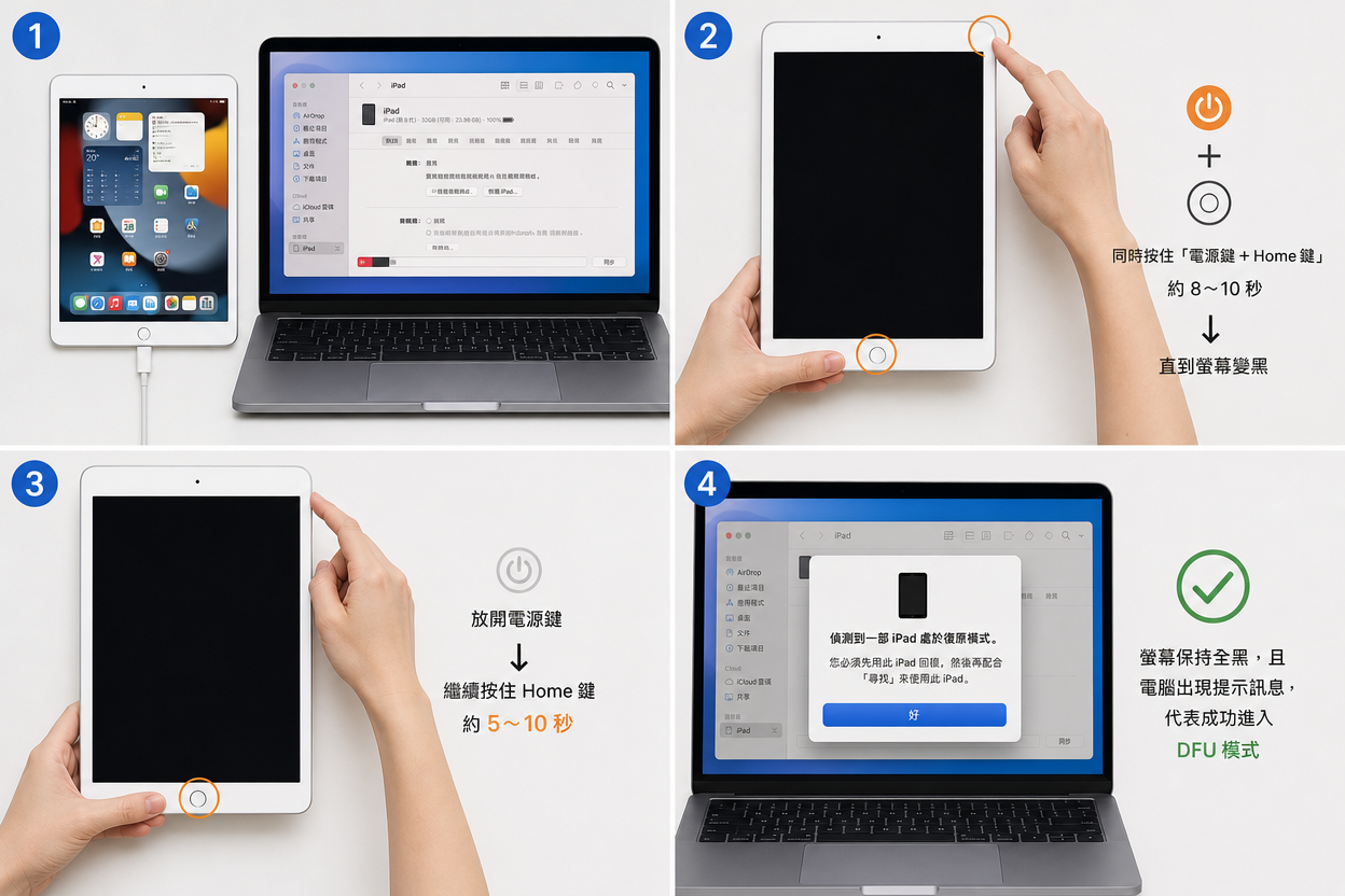 有 Home 鍵iPad DFU 模式進入教學