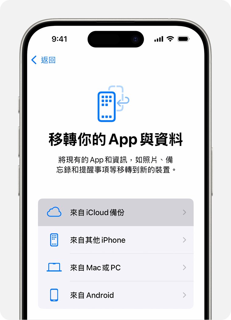 開始 iCloud 備份還原畫面