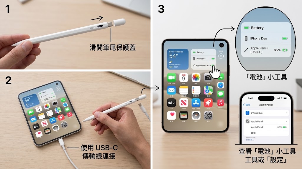  iPhone Duo Apple Pencil 無法使用充電並檢查電量