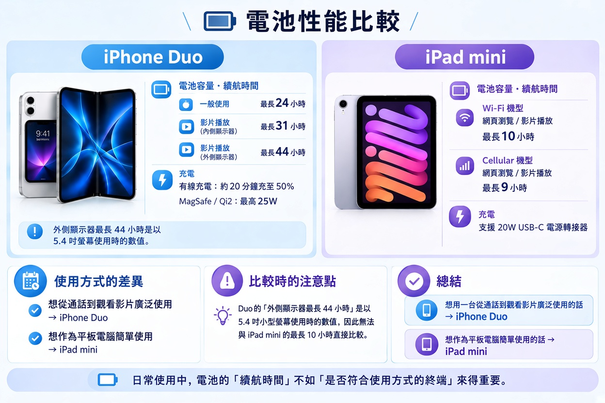 iphone duo vs ipad mini 電池比較