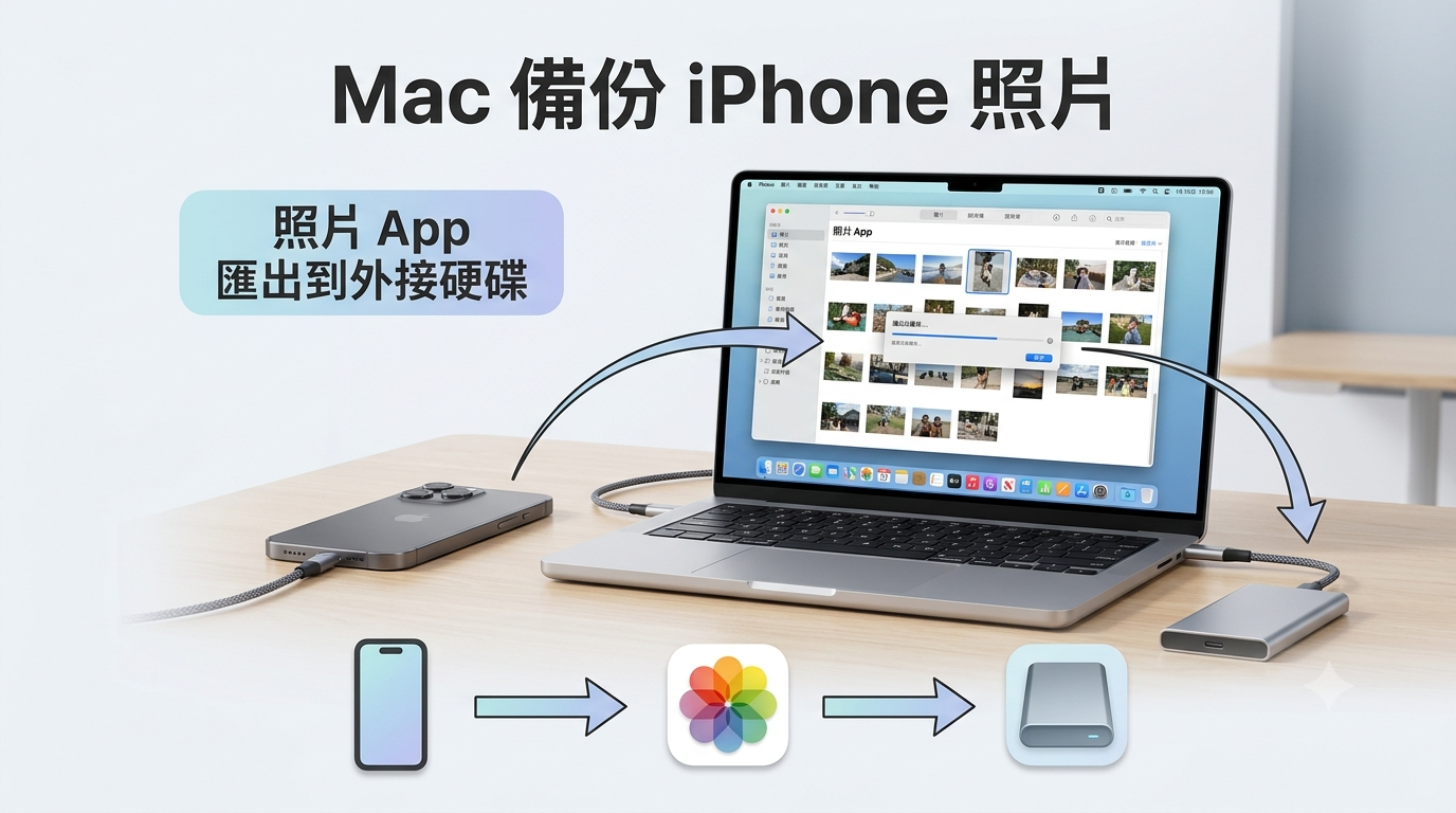 Mac 照片 App 匯出 iPhone 照片到外接硬碟