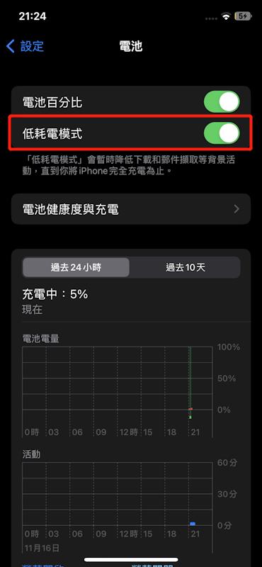 iPhone 低電量模式設定