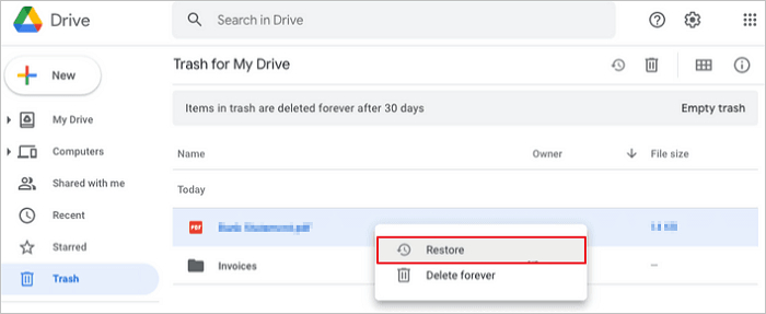 Google Drive恢復檔案