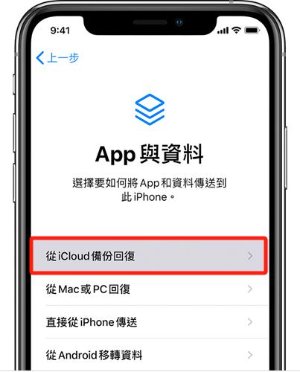選擇「從 iCloud 備份回復」