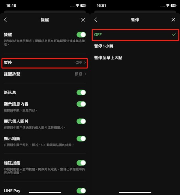 暫停提醒設定