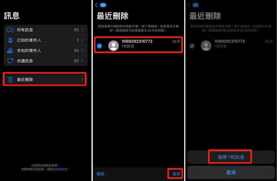 確認「復原 X 則訊息」