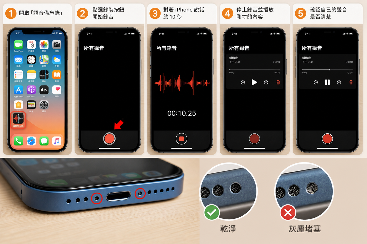 iPhone LINE 通話沒聲音檢查用語音備忘錄測試麥克風