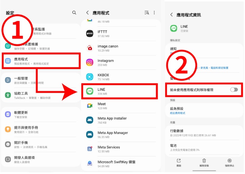 檢查如未使用應用程式則移除權限功能