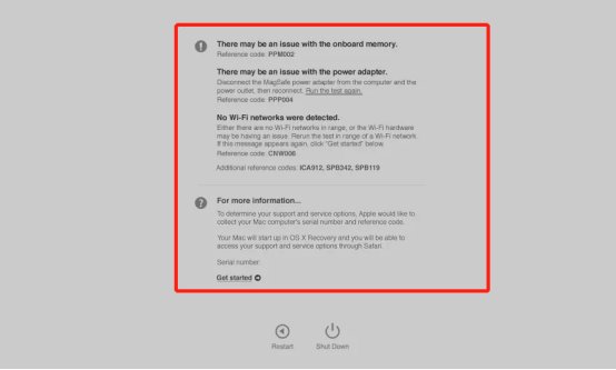 Apple 診斷顯示出現的硬件問題