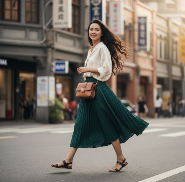 自然拍照姿勢女生行走抓拍示意