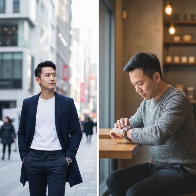 自然拍照姿勢男生整理手錶示意