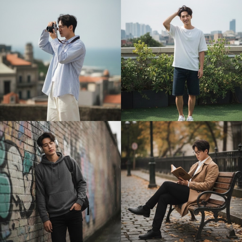 自然拍照姿勢男生翻閱書籍示意