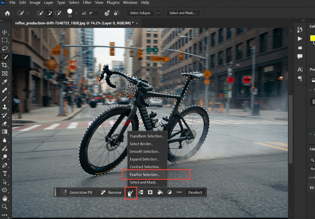 Photoshop 羽化選項欄位置