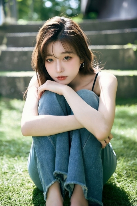 坐著拍照姿勢女生三角抱膝坐示意