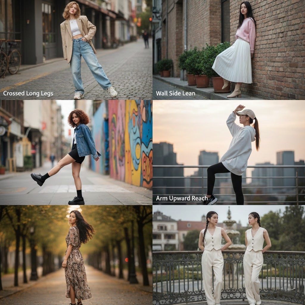 站著拍照姿勢女生交叉長腿法示意