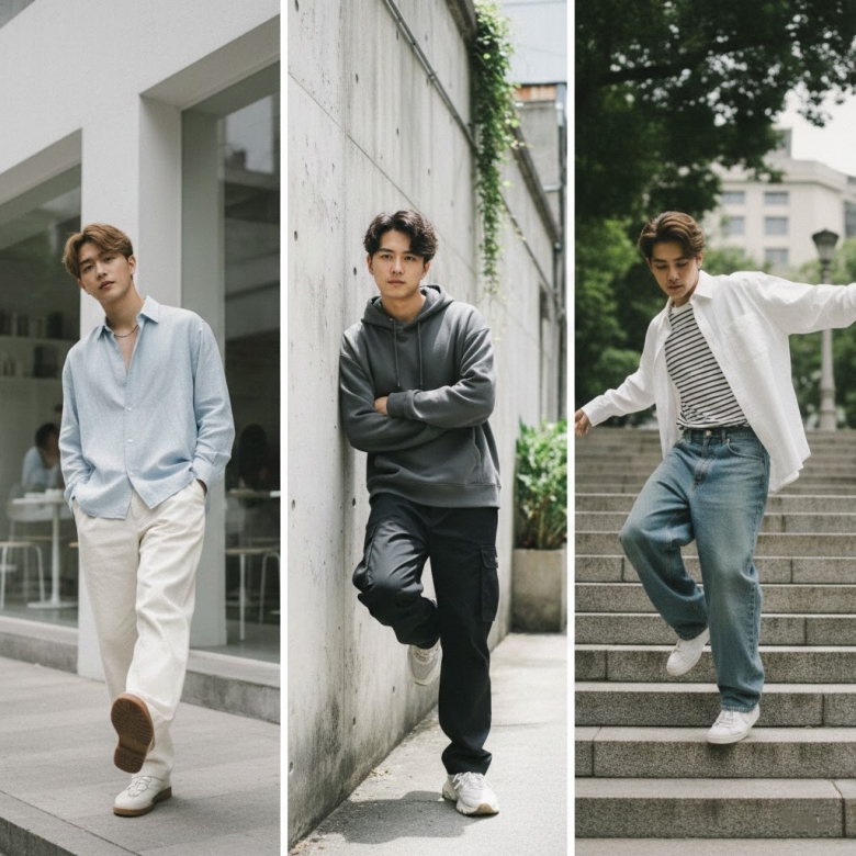 站著拍照姿勢男生大跨步構圖示意