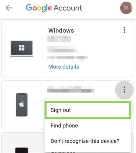 Google 登出單一帳戶- Google 登出裝置