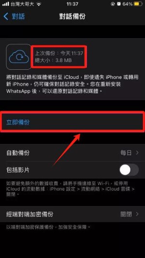 將WhatsApp備份至iCloud